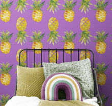 Carregar imagem no visualizador da galeria, Pineapple Wallpaper. Pink, Purple, or Black Color Peel and Stick Wall Mural. #6538