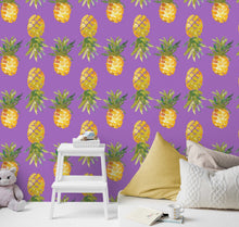 Carregar imagem no visualizador da galeria, Pineapple Wallpaper. Pink, Purple, or Black Color Peel and Stick Wall Mural. #6538