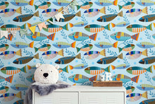Carregar imagem no visualizador da galeria, Underwater Fish Wallpaper. Colorful Tropical Fish Pattern Peel and Stick Wall Mural. #6540