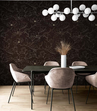Carregar imagem no visualizador da galeria, Dark Brown Wallpaper. Chinoiserie Flower Pattern Wallpaper. #6557