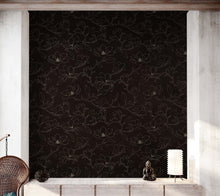 Carregar imagem no visualizador da galeria, Dark Brown Wallpaper. Chinoiserie Flower Pattern Wallpaper. #6557