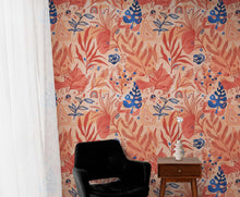 Carregar imagem no visualizador da galeria, Fern Botanical Wallpaper. Colorful Orange Wall Mural. #6558