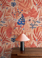Carregar imagem no visualizador da galeria, Fern Botanical Wallpaper. Colorful Orange Wall Mural. #6558