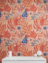 Carregar imagem no visualizador da galeria, Fern Botanical Wallpaper. Colorful Orange Wall Mural. #6558