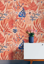 Carregar imagem no visualizador da galeria, Fern Botanical Wallpaper. Colorful Orange Wall Mural. #6558