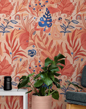 Carregar imagem no visualizador da galeria, Fern Botanical Wallpaper. Colorful Orange Wall Mural. #6558