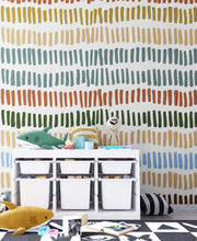 Carregar imagem no visualizador da galeria, Minimalist Boho Wallpaper Peel and Stick Mural. Pastel Color Brush Strokes Stripes Pattern Design. #6568
