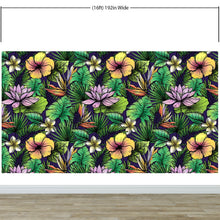 Carregar imagem no visualizador da galeria, Tropical Flower Wallpaper Peel and Stick Colorful Wildflower Mural. Green Flowers and Palm Tree Leaves Design. #6569