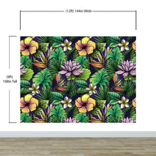 Carregar imagem no visualizador da galeria, Tropical Flower Wallpaper Peel and Stick Colorful Wildflower Mural. Green Flowers and Palm Tree Leaves Design. #6569