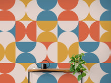 Carregar imagem no visualizador da galeria, Retro Circle Geometric Wallpaper Peel and Stick Mural. Groovy Shape Patterns Mid Century Modern Retro Design. #6578
