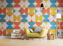 Carregar imagem no visualizador da galeria, Retro Circle Geometric Wallpaper Peel and Stick Mural. Groovy Shape Patterns Mid Century Modern Retro Design. #6578