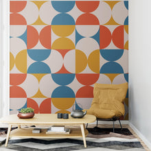 Carregar imagem no visualizador da galeria, Retro Circle Geometric Wallpaper Peel and Stick Mural. Groovy Shape Patterns Mid Century Modern Retro Design. #6578