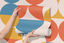 Carregar imagem no visualizador da galeria, Retro Circle Geometric Wallpaper Peel and Stick Mural. Groovy Shape Patterns Mid Century Modern Retro Design. #6578