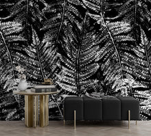 Carregar imagem no visualizador da galeria, Black and White Fern Botanical Wallpaper. Peel and Stick Mural. #6579