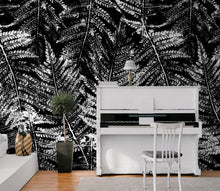 Carregar imagem no visualizador da galeria, Black and White Fern Botanical Wallpaper. Peel and Stick Mural. #6579