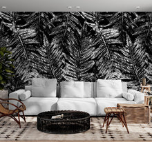 Carregar imagem no visualizador da galeria, Black and White Fern Botanical Wallpaper. Peel and Stick Mural. #6579