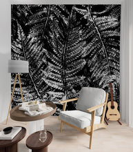Carregar imagem no visualizador da galeria, Black and White Fern Botanical Wallpaper. Peel and Stick Mural. #6579
