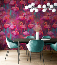 Load image into Gallery viewer, Bright Pink Flamingos Wallpaper - Modern Miami Vibes, Tropical Home Decor #6581