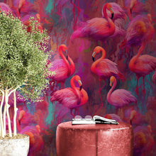 Load image into Gallery viewer, Bright Pink Flamingos Wallpaper - Modern Miami Vibes, Tropical Home Decor #6581