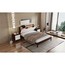 Carregar imagem no visualizador da galeria, 3-Pieces Bedroom Sets,Queen Size Wood Platform Bed and Two Nightstands,Storage Platform bed with USB and LED Lights-Walnut+Beige