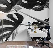 Carregar imagem no visualizador da galeria, Elegant Black and White Leaves Wallpaper Mural - Serene Botanical Beauty #6606