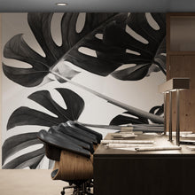 Carregar imagem no visualizador da galeria, Elegant Black and White Leaves Wallpaper Mural - Serene Botanical Beauty #6606