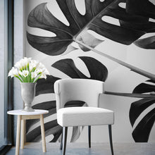 Carregar imagem no visualizador da galeria, Elegant Black and White Leaves Wallpaper Mural - Serene Botanical Beauty #6606