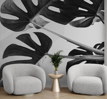 Carregar imagem no visualizador da galeria, Elegant Black and White Leaves Wallpaper Mural - Serene Botanical Beauty #6606