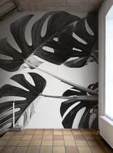 Carregar imagem no visualizador da galeria, Elegant Black and White Leaves Wallpaper Mural - Serene Botanical Beauty #6606
