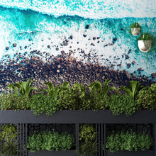 Carregar imagem no visualizador da galeria, Ocean Waves over Cliff Wallpaper. Rocky Beach Wall Mural. Bright Aqua Color Beach Waves. #6624