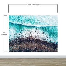 Carregar imagem no visualizador da galeria, Ocean Waves over Cliff Wallpaper. Rocky Beach Wall Mural. Bright Aqua Color Beach Waves. #6624