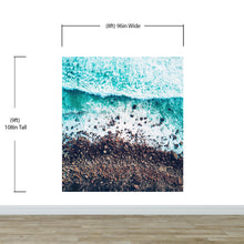Carregar imagem no visualizador da galeria, Ocean Waves over Cliff Wallpaper. Rocky Beach Wall Mural. Bright Aqua Color Beach Waves. #6624