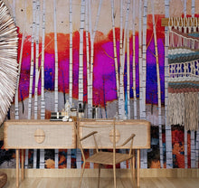 Carregar imagem no visualizador da galeria, Colorful Vibrant Birch Tree Forest Wallpaper. #6649