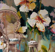 Carregar imagem no visualizador da galeria, Flower Blossoms Wallpaper. Floral Oil Painting Peel and Stick Wall Mural. #6664
