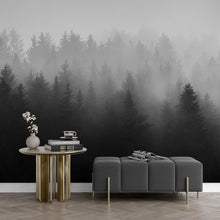 Carregar imagem no visualizador da galeria, Black and White Misty Pine Forest Wallpaper. #6673