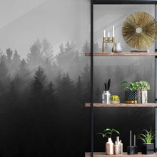 Carregar imagem no visualizador da galeria, Black and White Misty Pine Forest Wallpaper. #6673
