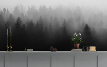 Carregar imagem no visualizador da galeria, Black and White Misty Pine Forest Wallpaper. #6673