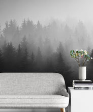 Carregar imagem no visualizador da galeria, Black and White Misty Pine Forest Wallpaper. #6673