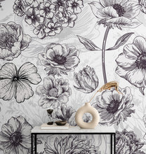 Carregar imagem no visualizador da galeria, Black and White Flower Wallpaper Mural. #6676