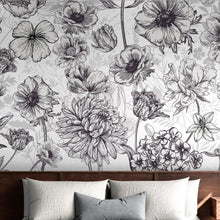 Carregar imagem no visualizador da galeria, Black and White Flower Wallpaper Mural. #6676