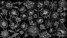 Load image into Gallery viewer, Black Floral Background, Black and White Flower Wallpaper Mural. #6677