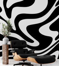 Carregar imagem no visualizador da galeria, Black Swirly Line Wallpaper. Contemporary Art Decor. Modern Aesthetic. #6679