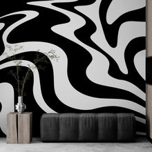 Carregar imagem no visualizador da galeria, Black Swirly Line Wallpaper. Contemporary Art Decor. Modern Aesthetic. #6679