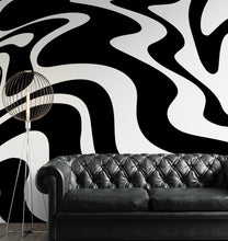 Carregar imagem no visualizador da galeria, Black Swirly Line Wallpaper. Contemporary Art Decor. Modern Aesthetic. #6679