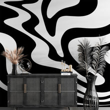 Carregar imagem no visualizador da galeria, Black Swirly Line Wallpaper. Contemporary Art Decor. Modern Aesthetic. #6679