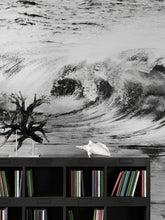 Load image into Gallery viewer, Ocean Wave Wallpaper. Black and White Surf Theme Wall Mural. #6709
