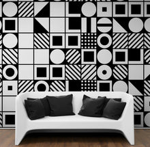 Carregar imagem no visualizador da galeria, Black and White Geometric Shapes Wallpaper Mural Wall Art. #6710