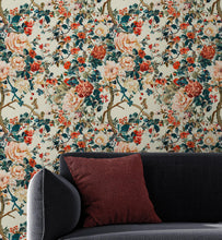 Load image into Gallery viewer, Botanical Flower Garden With Pastel Color Red, Green, Beige Background Wall Mural. #6771