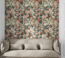 Load image into Gallery viewer, Botanical Flower Garden With Pastel Color Red, Green, Beige Background Wall Mural. #6771