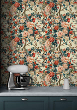 Load image into Gallery viewer, Botanical Flower Garden With Pastel Color Red, Green, Beige Background Wall Mural. #6771
